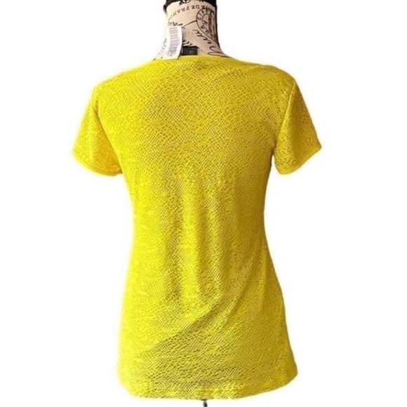 Ann Taylor Neon Yellow Crochet Overlay Top Women’s S – Y2K Retro 80s 90s Fishnet - Picture 5 of 9